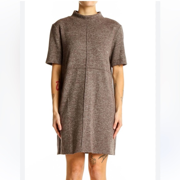Zara mock neck cotton blend dress. Size Large. Brown. EUC. - Picture 1 of 4